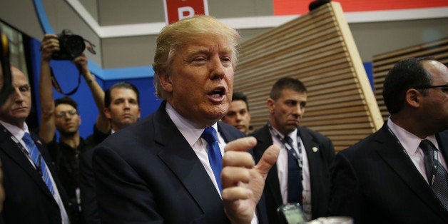 HOUSTON, TX - FEBRUARY 25: Republican presidential candidate Donald Trump speaks to the media in the spin room after the Republican National Committee Presidential Primary Debate at the University of Houston's Moores School of Music Opera House on February 25, 2016 in Houston, Texas. The candidates are meeting for the last Republican debate before the Super Tuesday primaries on March 1. (Photo by Joe Raedle/Getty Images)