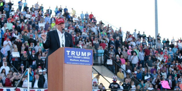 MADISON, AL - FEBRUARY 28: Donald Trump campaigns for President of the United States at Madison City Stadium on February 28, 2016 in Madison, Alabama. (Photo by Taylor Hill/WireImage)