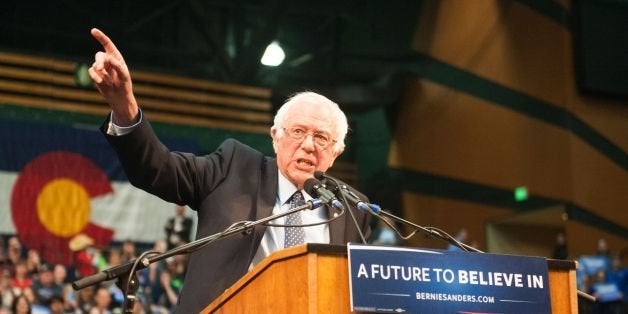 US Democratic presidential candidate Bernie Sanders addresses a rally at Colorado State University's Molby Areana in Ft. Collins, Colorado, February 28, 2016. / AFP / Jason Connolly (Photo credit should read JASON CONNOLLY/AFP/Getty Images)