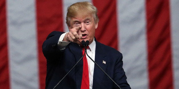 NORTH CHARLESTON, SC - FEBRUARY 19: Donald Trump speaks to South Carolina voters on the eve of the state's primary on February 19, 2016 in North Charleston, South Carolina. While polls show that Ted Cruz has made some gains against Trump, the New York businessman still looks to win the state by a wide margin. (Photo by Spencer Platt/Getty Images)