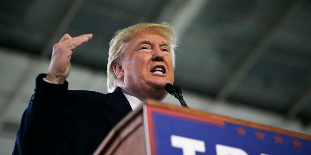COLUMBUS, OH: Republican presidential candidate Donald Trump speaks at a rally held at Signature Flight Hangar in Columbus, O