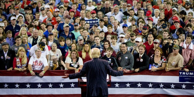 Republican presidential candidate Donald Trump speaks at a rally at Valdosta State University in Valdosta, Ga., Monday, Feb.