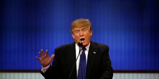 Republican presidential candidate, businessman Donald Trump speaks during a Republican presidential primary debate at Fox The