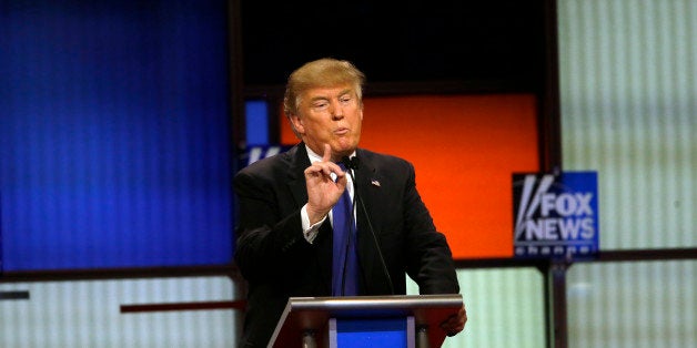 Republican presidential candidate, businessman Donald Trump speaks during a Republican presidential primary debate at Fox The