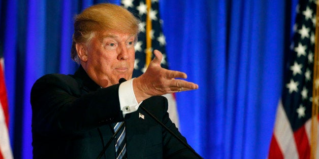 Republican presidential candidate Donald Trump addresses the media during a press conference on March 5, 2016 in West Palm Be