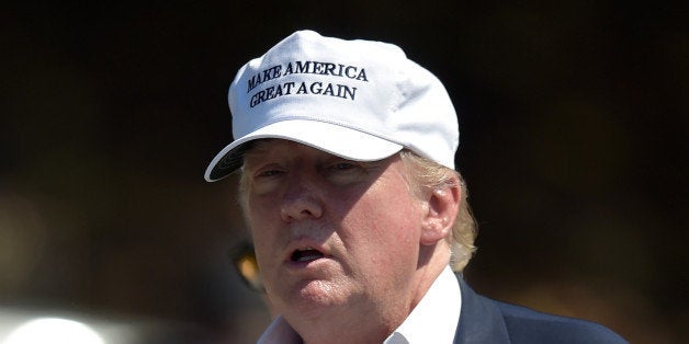 DORAL, FL - MARCH 06: Republican presidential candidate Donald Trump makes an appearance prior to the start of play during the final round of the World Golf Championships-Cadillac Championship at Trump National Doral Blue Monster Course on March 6, 2016 in Doral, Florida. (Photo by Drew Hallowell/Getty Images)