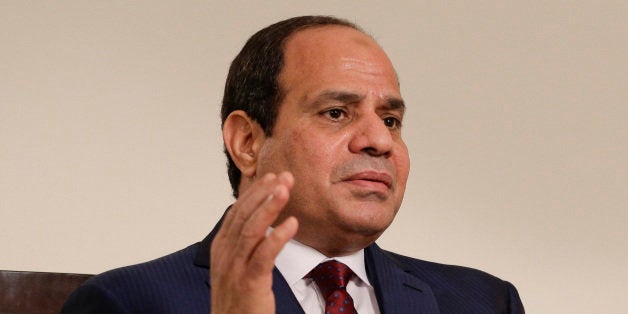 Egyptian President Abdel Fattah el-Sisi answers questions during an interview, Saturday, Sept. 26, 2015, in New York. Sisi discussed various issues including Egypt's role in the Middle East, his country's work on an expansion project to the Suez Canal, and relations with the United States. (AP Photo/Julie Jacobson)