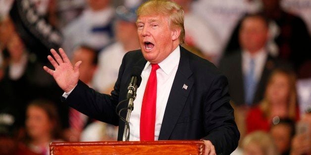 Republican presidential candidate Donald Trump speaks during a campaign rally Monday, March 7, 2016, in Madison, Miss. (AP Ph
