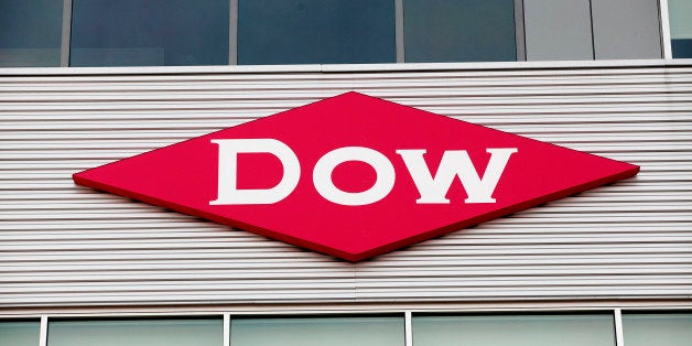 MIDLAND, MI - DECEMBER 10: The Dow Chemical logo is shown on a building in downtown Midland, home of the Dow Chemical Company corporate headquarters, December 10th, 2015 in Midland, Michigan. Recent news reports have indicated a possible merger between Dow and DuPont. (Photo by Bill Pugliano/Getty Images)