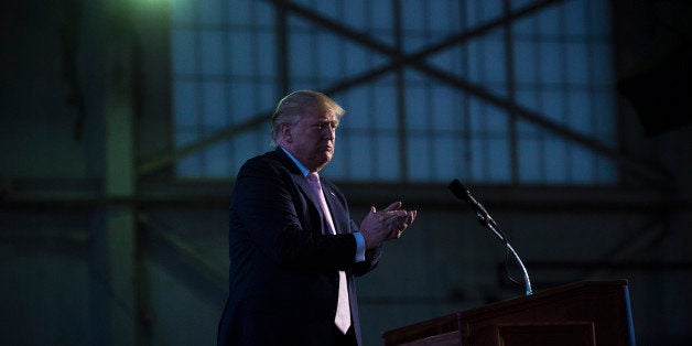 VIENNA, OHIO - MARCH 14: Republican presidential candidate Donald Trump finishes speaking during a campaign event at Winner A