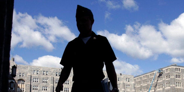 A cadet on campus at the United States Military Academy at West Point, N.Y.,Wednesday, Sept. 12, 2007. (AP Photo/Mike Groll)