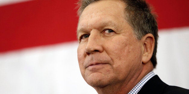 FILE-This Saturday, April 18, 2015 file photo shows Gov. John Kasich, R-Ohio, speaking at the Republican Leadership Summit in