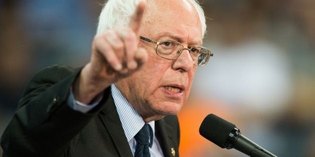 Democratic presidential hopeful Bernie Sanders addresses a 'Future to Believe In' rally at the Family Areana on March 14, 201