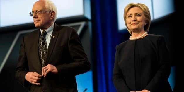 MIAMI, FL - Former Secretary of State Hillary Clinton and Senator Bernie Sanders participate in the Univision News and Washington Post Democratic Presidential Primary Debate on the Miami Dade College Kendall Campus in Miami, Florida on Wednesday March, 9, 2016. (Photo by Melina Mara/The Washington Post via Getty Images)