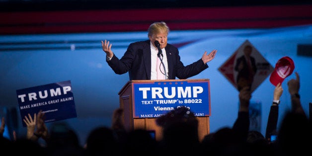 VIENNA, OHIO - MARCH 14: Republican presidential candidate Donald Trump speaks during a campaign event at Winner Aviation in