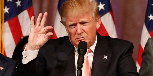 Republican presidential candidate Donald Trump addresses a press conference following his victory in the Florida state prima