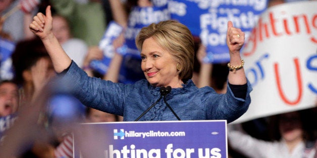 Democratic presidential candidate Hillary Clinton arrives at a campaign rally, Tuesday, March 15, 2016, in West Palm Beach, Fla. (AP Photo/Lynne Sladky)