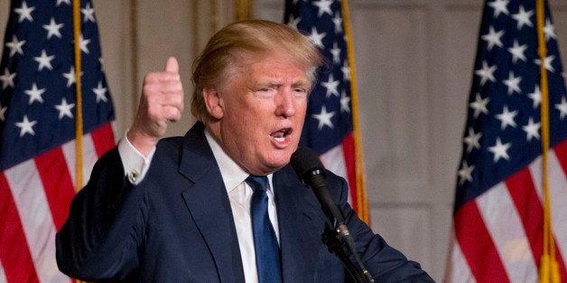 Republican presidential candidate Donald Trump speaks during the Palm Beach County GOP Lincoln Day Dinner at the Mar-A-Lago Club, Sunday, March 20, 2016, in Palm Beach, Fla. (AP Photo/Wilfredo Lee)