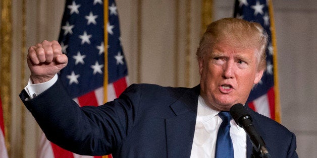 Republican presidential candidate Donald Trump speaks during the Palm Beach County GOP Lincoln Day Dinner at the Mar-A-Lago Club, Sunday, March 20, 2016, in Palm Beach, Fla. (AP Photo/Wilfredo Lee)