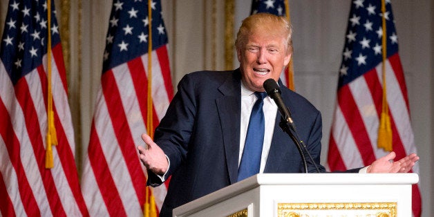 Republican presidential candidate Donald Trump speaks during the Palm Beach County GOP Lincoln Day Dinner at the Mar-A-Lago Club, Sunday, March 20, 2016, in Palm Beach, Fla. (AP Photo/Wilfredo Lee)