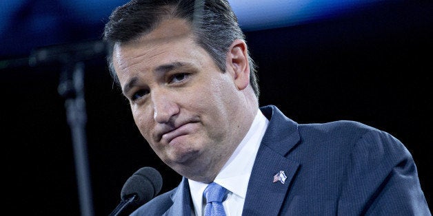 Senator Ted Cruz, a Republican from Texas and 2016 presidential candidate, pauses while speaking during the American Israeli