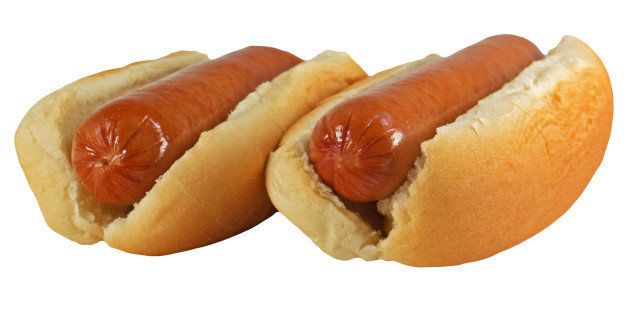 Two hot dogs on buns