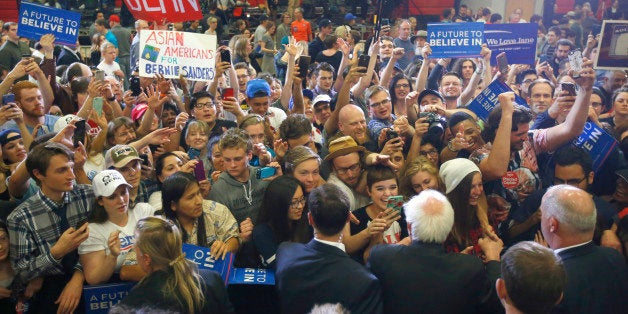 SALT LAKE CITY - MARCH 21: Democratic presidential candidate Bernie Sanders shakes hands after a speech at West High School at a campaign rally on March 21, 2016 in Salt Lake City, Utah. The Republican and Democratic caucuses are March 22. (Photo by George Frey/Getty Images)