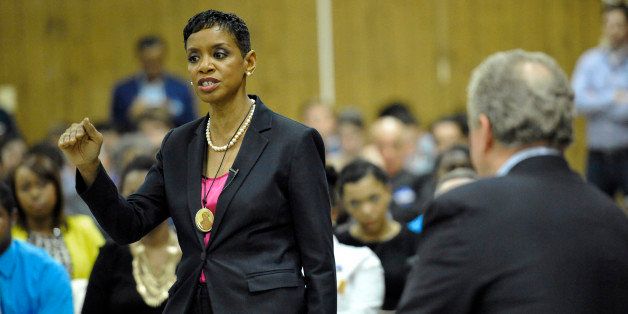GREENBELT, MD MARCH 18, 2016-Congresswoman Donna Edwards speaking in a candidates forum with Congressman Chris Van Hollen on March 18, 2016 in Greenbelt, Md.The forum was held at the Greenbelt Vounteer Fire Department & Rescue Squad building.(Photo by Mark Gail/For The Washington Post via Getty Images)
