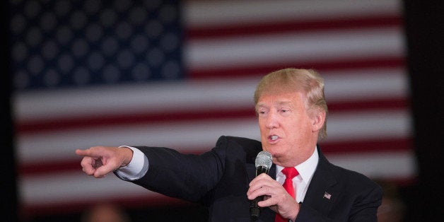 APPLETON, WI - MARCH 30: Republican presidential candidate Donald Trump speaks to guests during a campaign rally at the Radisson Paper Valley Hotel on March 30, 2016 in Appleton, Wisconsin. Wisconsin voters go to the polls for the state's primary on April 5. (Photo by Scott Olson/Getty Images)