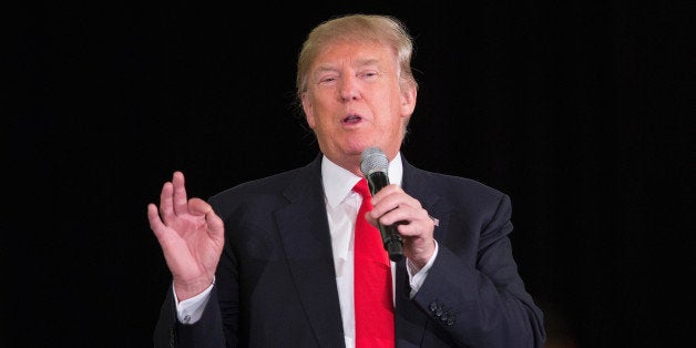 APPLETON, WI - MARCH 30: Republican presidential candidate Donald Trump speaks to guests during a campaign rally at the Radisson Paper Valley Hotel on March 30, 2016 in Appleton, Wisconsin. Wisconsin voters go to the polls for the state's primary on April 5. (Photo by Scott Olson/Getty Images)