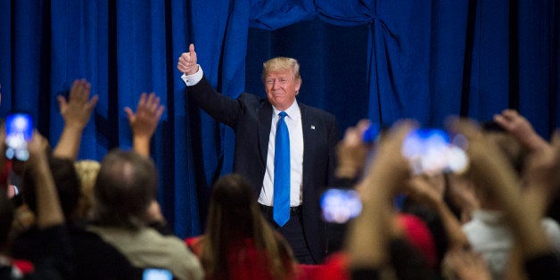 WEST ALLIS, WI - APRIL 3: Republican presidential candidate Donald Trump walks out to speak during a campaign event at Nathan Hale High School in West Allis, WI on Sunday April 03, 2016. (Photo by Jabin Botsford/The Washington Post via Getty Images)