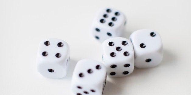 Dices on white background, studio shot