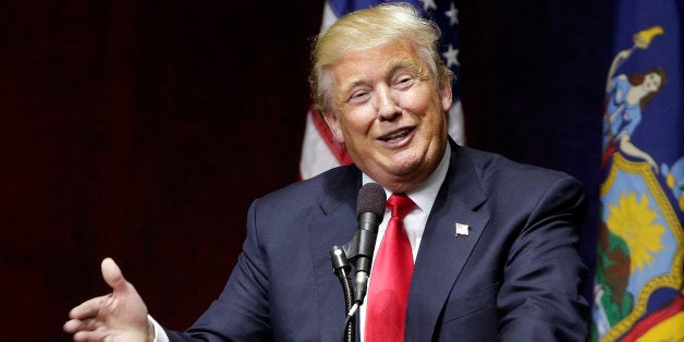 Republican presidential candidate Donald Trump speaks during a campaign rally, Wednesday, April 6, 2016, in Bethpage, N.Y. (AP Photo/Julie Jacobson)