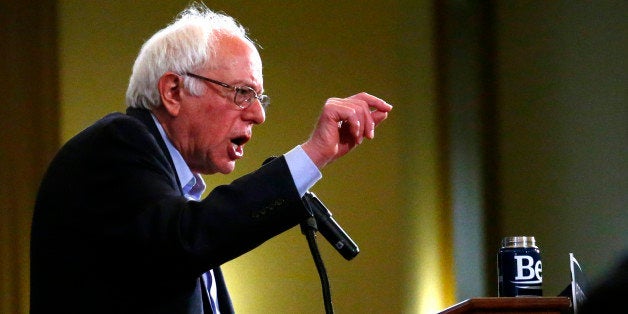 Democratic presidential candidate Bernie Sanders addresses a rally at the Bronx Community College in New York on April 9, 2016.According to the RealClearPolitics poll average, Sanders trails Democratic frontrunner Hillary Clinton 42.5 to 53.5 percent in the April 19 New York primary, the next key battleground in the US presidential race. Sanders, who was born and raised in Brooklyn, needs a win in Clinton's adopted home state to help keep alive his dreams of the White House. / AFP / KENA BETANCUR (Photo credit should read KENA BETANCUR/AFP/Getty Images)