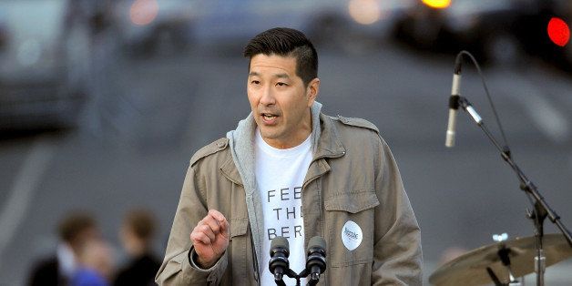 NEW YORK, NEW YORK - APRIL 13: Dr. Paul Y. Song speaks onstage during a campaign event for Democratic presidential candidate U.S. Senator Bernie Sanders (not pictured) at Washington Square Park on April 13, 2016 in New York City. (Photo by D Dipasupil/WireImage)