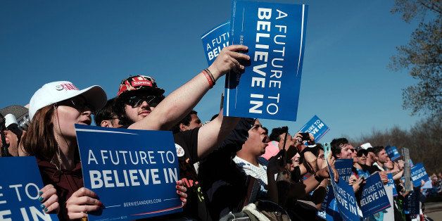 NEW YORK, NY - APRIL 17: Throngs of supporters listen as Democratic Presidential candidate Bernie Sanders speaks in Prospect Park to hear Democratic Presidential candidate Bernie Sanders speak on April 17, 2016 In the Brooklyn borough of New York City. While Sanders is still behind in the delegate count with Hillary Clinton, he has energized many young and liberal voters around the country. New York holds its primary this Tuesday. (Photo by Spencer Platt/Getty Images)