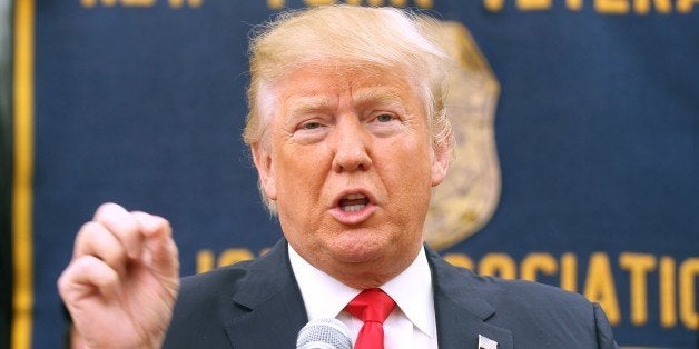 NEW YORK, NY - APRIL 17: Donald Trump speaks at a press conference for the New York Veteran's Police Association at the Hilton Garden Inn on April 17, 2016 in Staten Island New York City. (Photo by Steve Sands/WireImage)