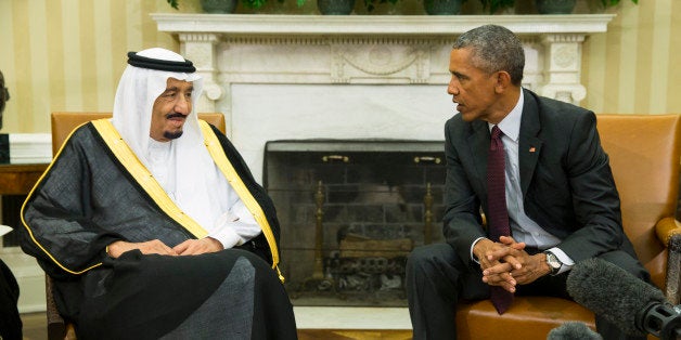 President Barack Obama, right, meets with King Salman of Saudi Arabia in the Oval Office of the White House, on Friday, Sept. 4, 2015, in Washington. The meeting comes as Saudi Arabia seeks assurances from the U.S. that the Iran nuclear deal comes with the necessary resources to help check Iranâs regional ambitions. (AP Photo/Evan Vucci)