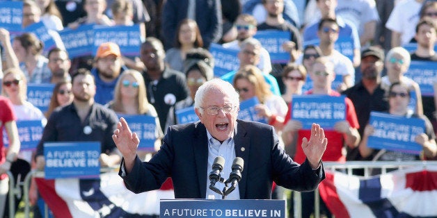 NEW YORK, NY - APRIL 17: Democratic presidential candidate U.S Senator, Bernie Sanders speaks during, 'A Future To Believe In' GOTV rally concert at Prospect Park on April 17, 2016 in New York City. (Photo by Mireya Acierto/FilmMagic)