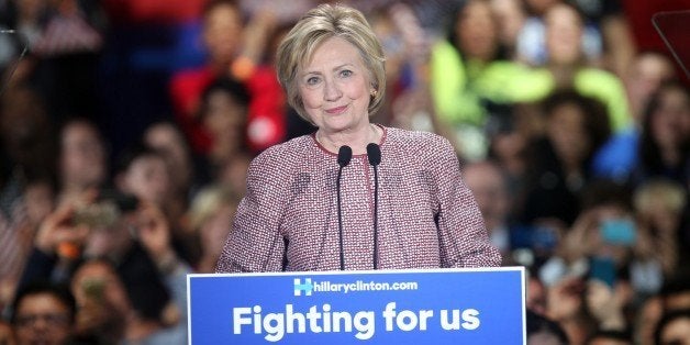 NEW YORK, NY - APRIL 19: Hillary Clinton at the NY State Democratic primary victory celebration at The Sheraton Hotel on April 19, 2016 in New York City. (Photo by Steve Sands/GC Images)