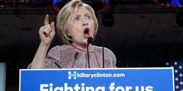 Democratic presidential candidate Hillary Clinton speaks to attendees at her New York presidential primary night rally in the Manhattan borough of New York City, U.S., April 19, 2016. REUTERS/Adrees Latif