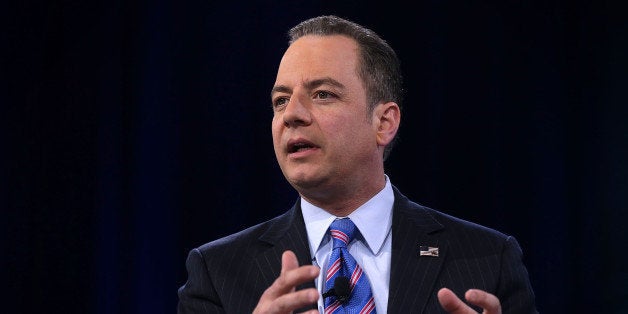 NATIONAL HARBOR, MD - MARCH 04: Chairman of the Republican National Committee Reince Priebus participates in a discussion during CPAC 2016 March 4, 2016 in National Harbor, Maryland. The American Conservative Union hosted its annual Conservative Political Action Conference to discuss conservative issues. (Photo by Alex Wong/Getty Images)