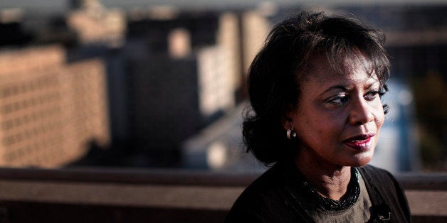 WASHINGTON, DC: After delivering a speech at a conference marking the twentieth anniversary of the Anita Hill-Clarence Thomas hearings, Brandeis University professor, Anita Hill, gives an interview on the topic of discrimination based on gender, at Georgetown University Law School on Capitol Hill Thursday, October 6, 2011. (Photo by Melina Mara/The Washington Post via Getty Images) 