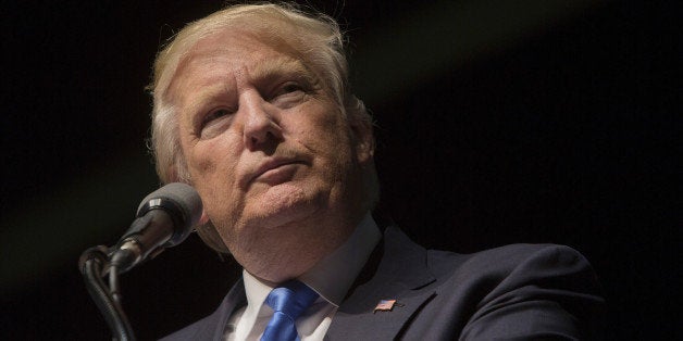 Donald Trump, president and chief executive of Trump Organization Inc. and 2016 Republican presidential candidate, pauses as he speaks during a campaign event in Hartford, Connecticut, U.S., on Friday, April 15, 2016. Despite Ted Cruz's rallying cry that his double-digit victory in Wisconsin last week would be a 'turning point' in the Republican presidential race, scant signs exist that the Texas conservative is gaining steam in critical upcoming contests in the Northeast, where billionaire Trump leads. Photographer: Victor J. Blue/Bloomberg via Getty Images 