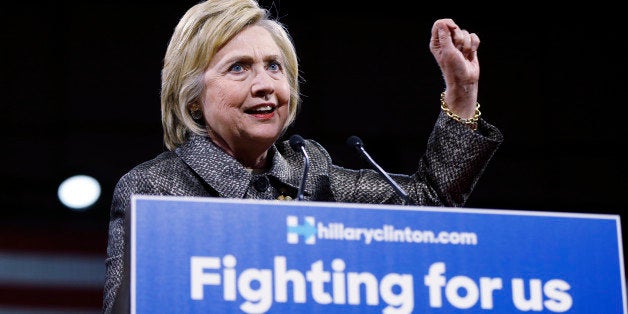 Democratic presidential candidate Hillary Clinton speaks at her presidential primary election night rally, Tuesday, April 26, 2016, in Philadelphia. (AP Photo/Matt Rourke)