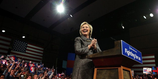 PHILADELPHIA, PA - APRIL 26: Democratic presidential candidate former Secretary of State Hillary Clinton greets supporters during her primary night gathering at the Philadelphia Convention Center on April 26, 2016 in Philadelphia, Pennsylvania. Hillary Clinton defeated her democratic rival Bernie Sanders in the Pennsylvania presidential primary. (Photo by Justin Sullivan/Getty Images)