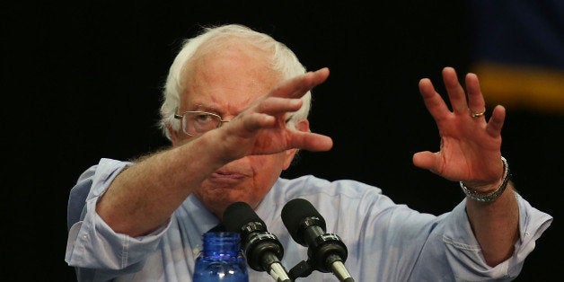 SOUTH BEND, IN - MAY 01: Democratic presidential candidate Bernie Sanders (D-VT) speaks during a campaign rally at the Century Center on May 1, 2016 in South Bend, Indiana. Sanders continues to campaign leading up to the state of Indiana's primary day on Tuesday. (Photo by Joe Raedle/Getty Images)