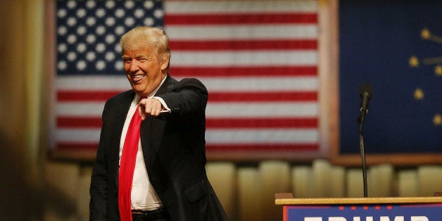 CARMEL, IN - MAY 02: Republican presidential candidate Donald Trump speaks during a campaign stop at the Palladium at the Center for the Performing Arts on May 2, 2016 in Carmel, Indiana. Trump continues to campaign leading up to the Indiana primary on May 3. (Photo by Joe Raedle/Getty Images)