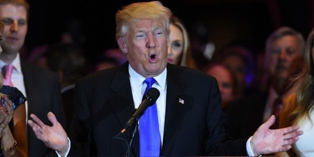 US Republican presidential candidate Donald Trump speaks in New York on May 3, 2016, following the primary in Indiana. Republican Party chief Reince Priebus declared Tuesday that Donald Trump will be the presumptive Republican presidential nominee, after his main rival Ted Cruz dropped out of the race. / AFP / Jewel SAMAD (Photo credit should read JEWEL SAMAD/AFP/Getty Images)