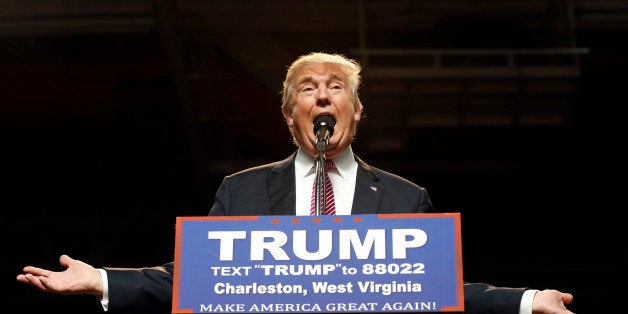 Republican presidential candidate Donald Trump gestures during a rally in Charleston, W.Va., Thursday, May 5, 2016. (AP Photo/Steve Helber)